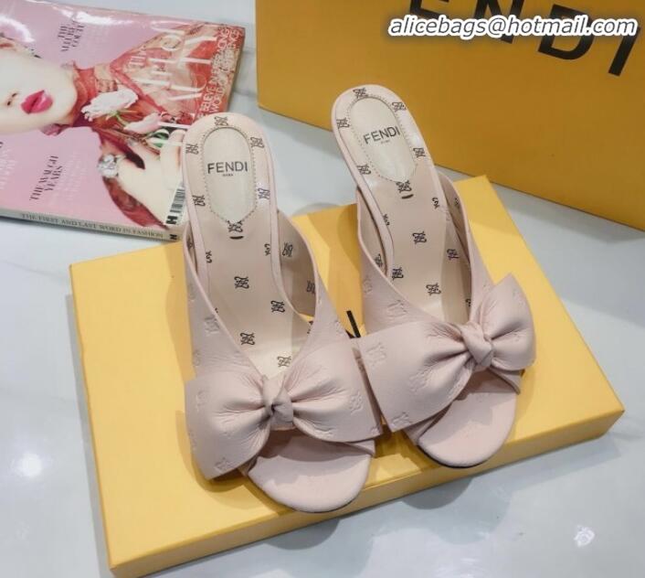 Top Quality Fendi FFreedom All-Over FF Bow Heel Slides Sandals G22604 Pink 2020