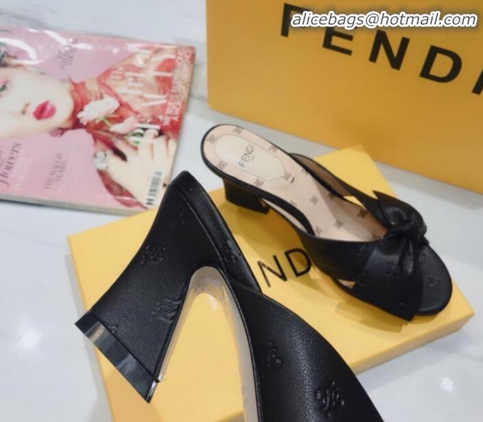 Good Product Fendi FFreedom All-Over FF Bow Heel Slides Sandals G22604 Black 2020