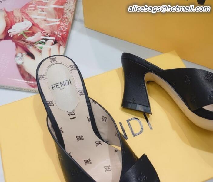 Good Product Fendi FFreedom All-Over FF Bow Heel Slides Sandals G22604 Black 2020