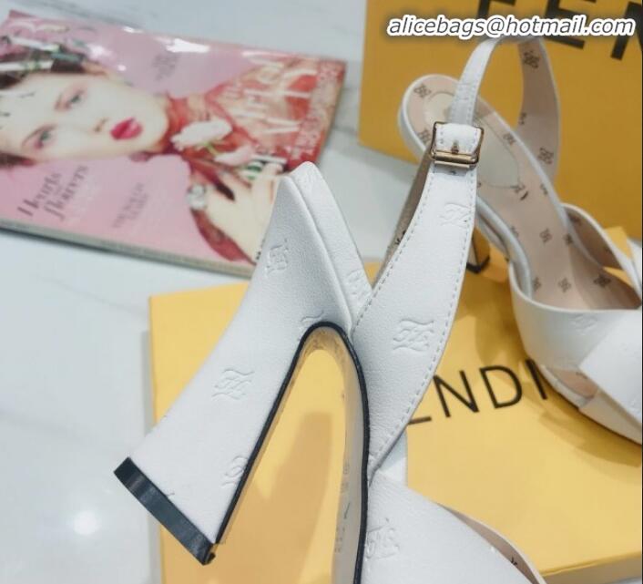 Luxury Cheap Fendi FFreedom All-Over FF Bow Slingback Heel Sandals G22606 White 2020