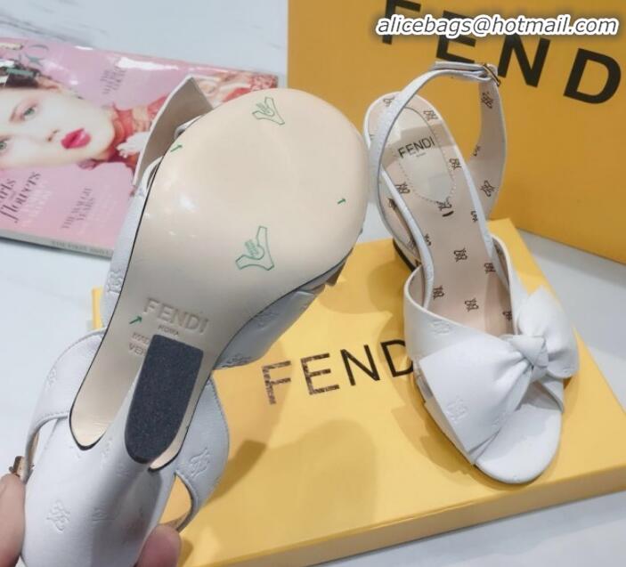 Luxury Cheap Fendi FFreedom All-Over FF Bow Slingback Heel Sandals G22606 White 2020