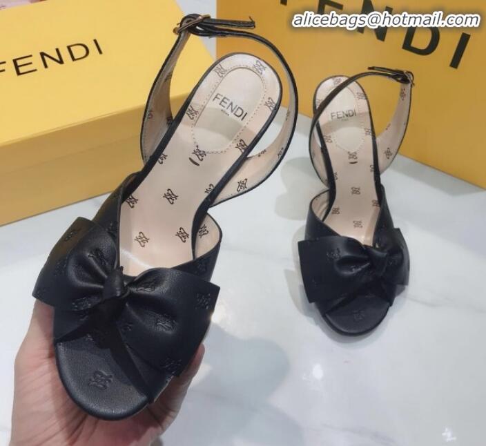 Classic Specials Fendi FFreedom All-Over FF Bow Slingback Heel Sandals G22606 Black 2020