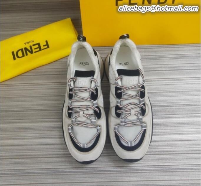 Top Quality Fendi FFluid Suede Multilayer Waved Sneakers G22609 White/Black 2020