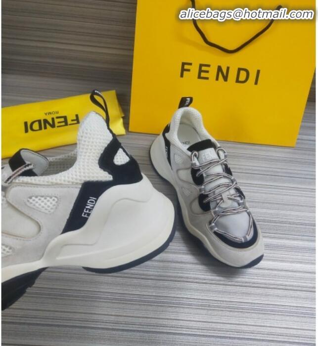 Top Quality Fendi FFluid Suede Multilayer Waved Sneakers G22609 White/Black 2020