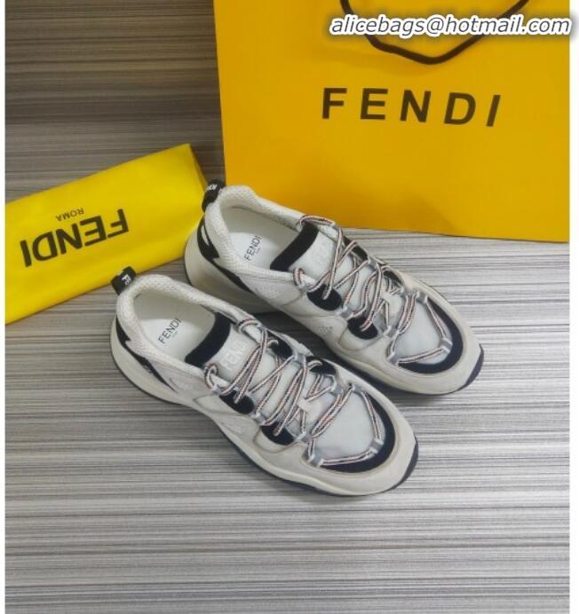 Top Quality Fendi FFluid Suede Multilayer Waved Sneakers G22609 White/Black 2020