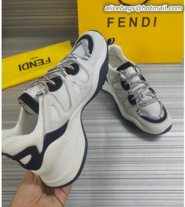 Top Quality Fendi FFluid Suede Multilayer Waved Sneakers G22609 White/Black 2020