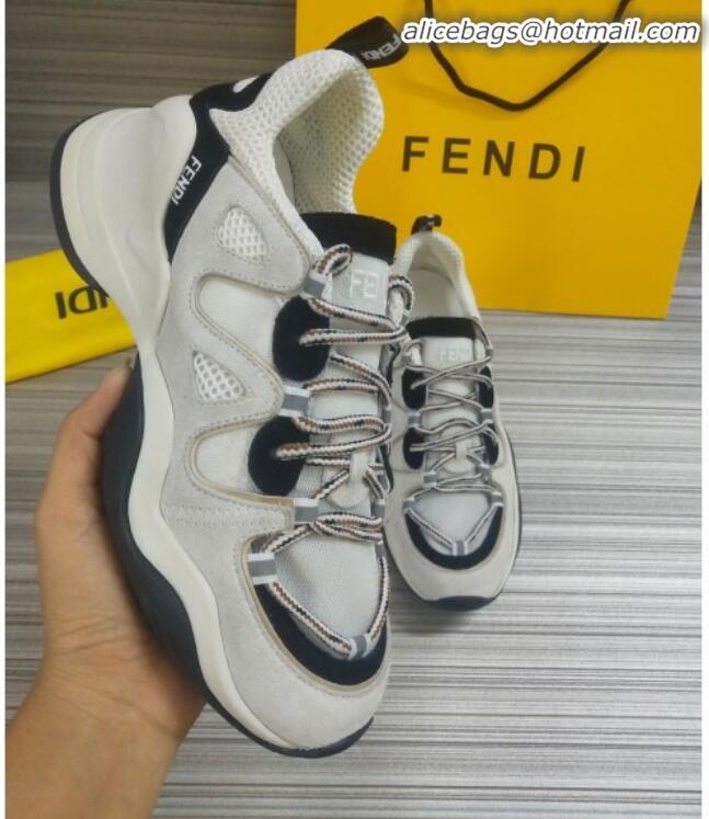 Top Quality Fendi FFluid Suede Multilayer Waved Sneakers G22609 White/Black 2020