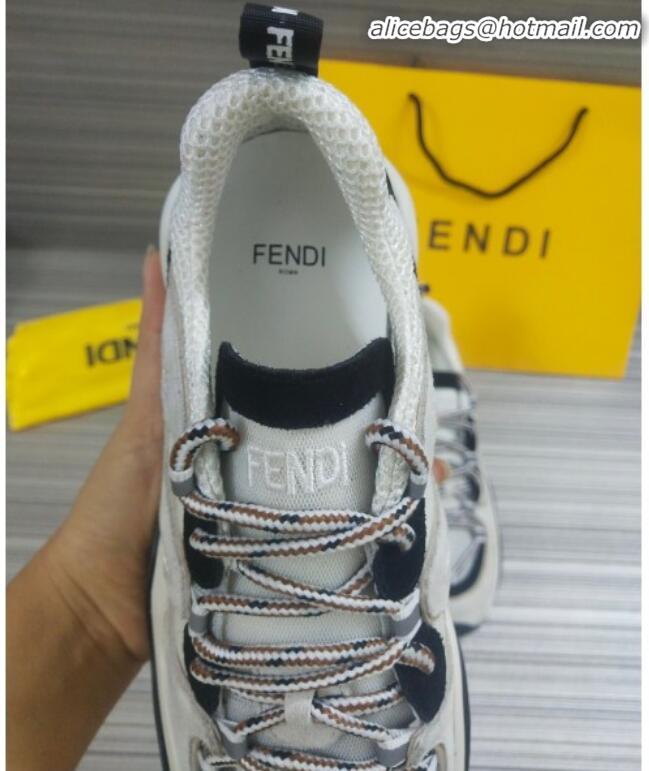 Top Quality Fendi FFluid Suede Multilayer Waved Sneakers G22609 White/Black 2020