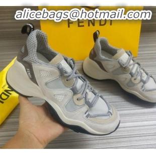 Cheap Price Fendi FFluid Suede Multilayer Waved Sneakers G22609 White/Grey 2020