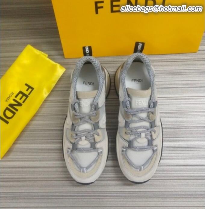 Cheap Price Fendi FFluid Suede Multilayer Waved Sneakers G22609 White/Grey 2020