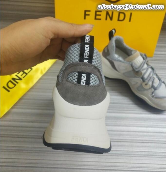 Cheap Price Fendi FFluid Suede Multilayer Waved Sneakers G22609 White/Grey 2020