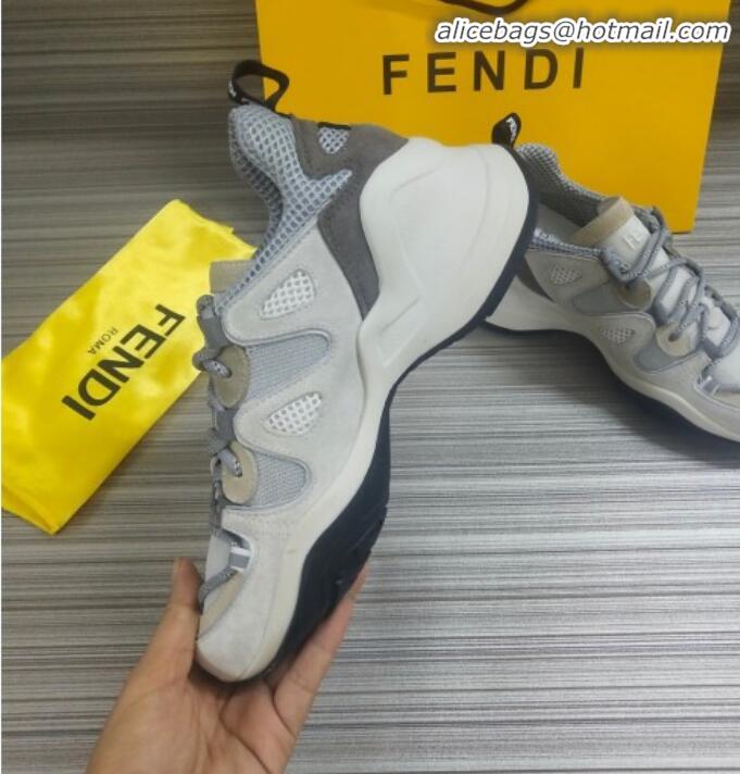 Cheap Price Fendi FFluid Suede Multilayer Waved Sneakers G22609 White/Grey 2020