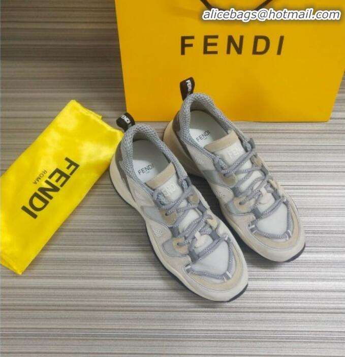 Cheap Price Fendi FFluid Suede Multilayer Waved Sneakers G22609 White/Grey 2020