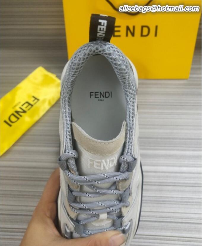 Cheap Price Fendi FFluid Suede Multilayer Waved Sneakers G22609 White/Grey 2020