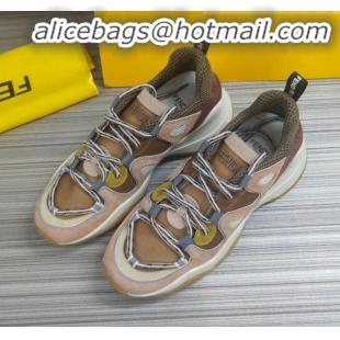 Low Cost Fendi FFluid Suede Multilayer Waved Sneakers G22609 Nude/Khaki 2020