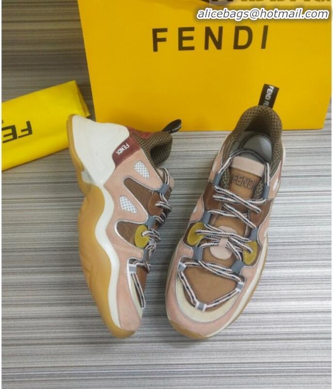 Low Cost Fendi FFluid Suede Multilayer Waved Sneakers G22609 Nude/Khaki 2020