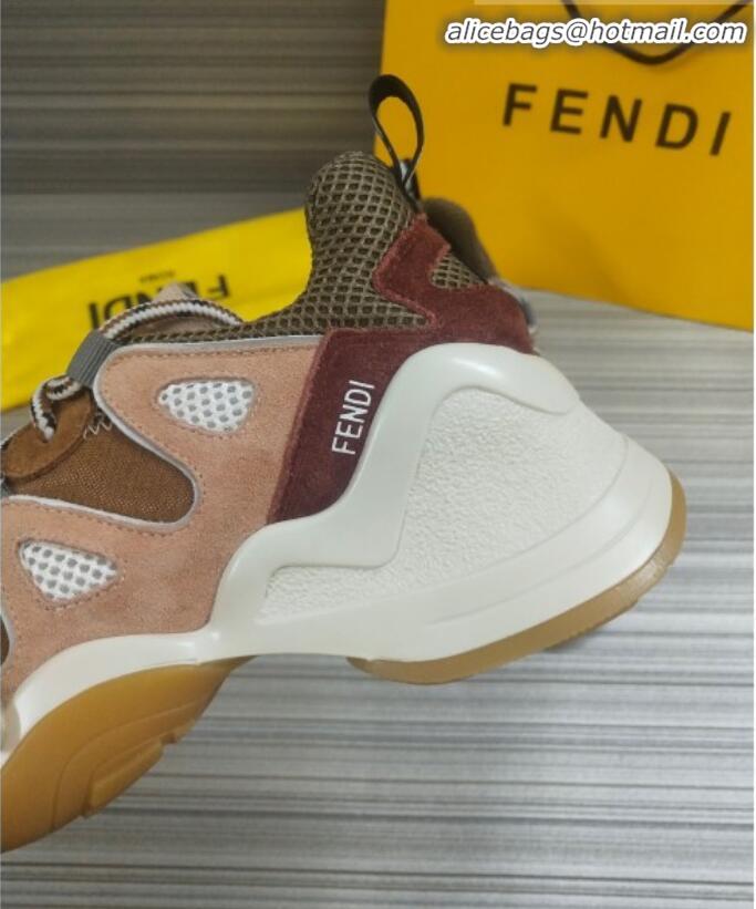 Low Cost Fendi FFluid Suede Multilayer Waved Sneakers G22609 Nude/Khaki 2020