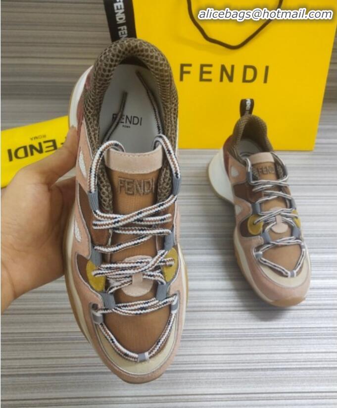 Low Cost Fendi FFluid Suede Multilayer Waved Sneakers G22609 Nude/Khaki 2020