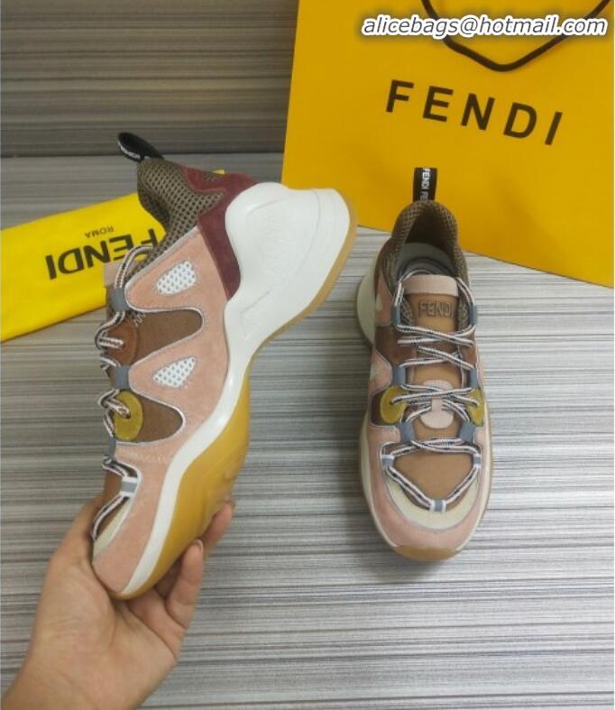 Low Cost Fendi FFluid Suede Multilayer Waved Sneakers G22609 Nude/Khaki 2020