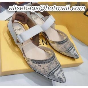 Low Price Fendi Colibrì Crystal Mesh Slingback Flat Shoe G22613 White/Beige 2020