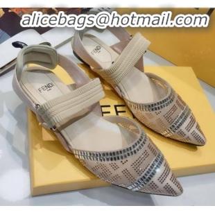 Fashion Fendi Colibrì Crystal Mesh Slingback Flat Shoe G22613 Nude 2020