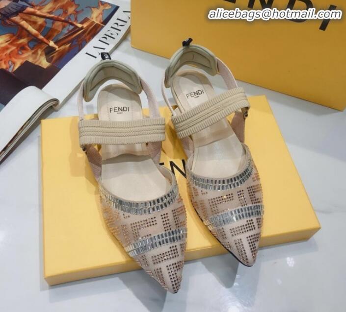 Fashion Fendi Colibrì Crystal Mesh Slingback Flat Shoe G22613 Nude 2020