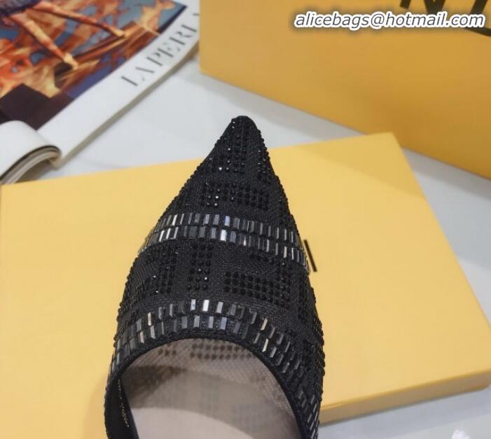 Luxurious Fendi Colibrì Crystal Mesh Slingback Flat Shoe G22613 Black 2020