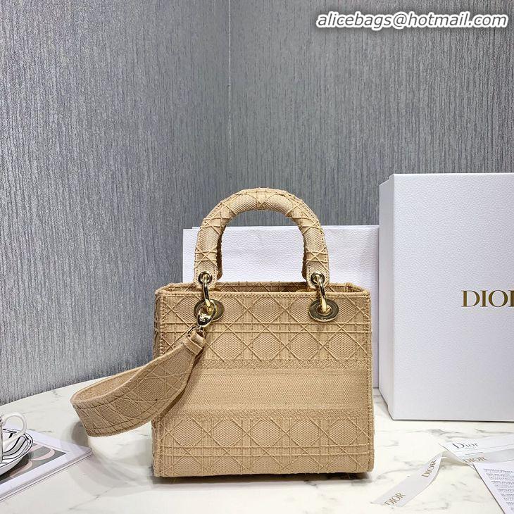 New Fashion Dior Lady Dior Medium Bag in Geometry Embroidered Canvas CD1907 Beige Gold