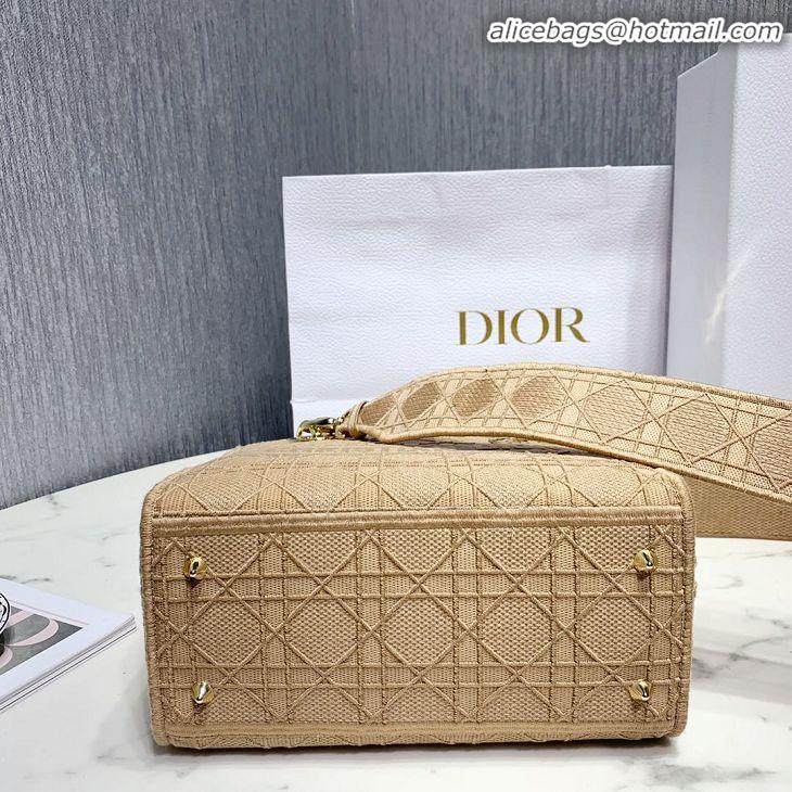 New Fashion Dior Lady Dior Medium Bag in Geometry Embroidered Canvas CD1907 Beige Gold