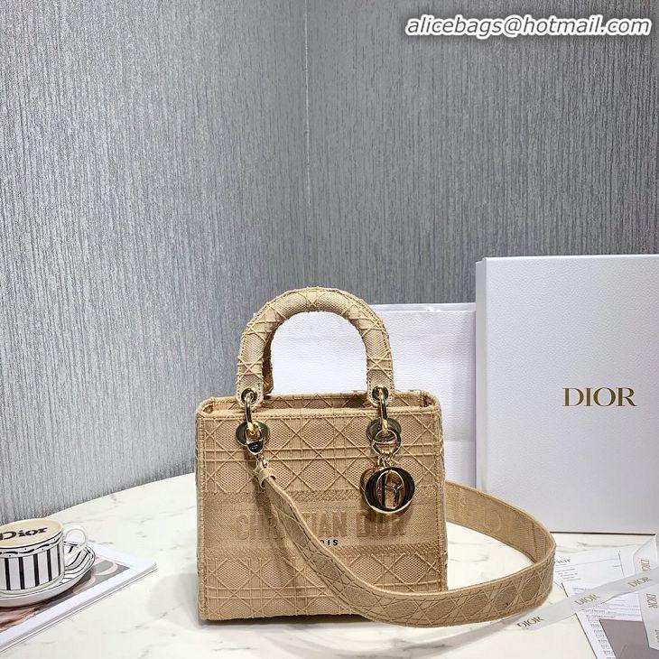 New Fashion Dior Lady Dior Medium Bag in Geometry Embroidered Canvas CD1907 Beige Gold