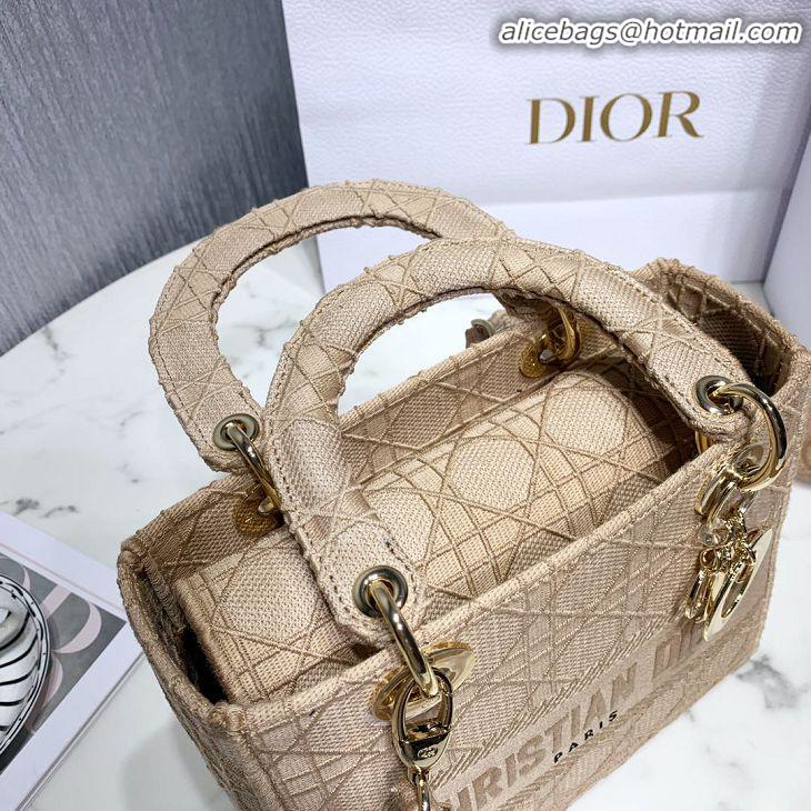 New Fashion Dior Lady Dior Medium Bag in Geometry Embroidered Canvas CD1907 Beige Gold