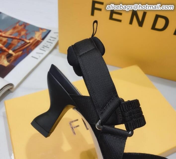 Good Quality Fendi Colibrì Crystal Mesh Mid-Heel Slingback Pumps G22616 All Black 2020