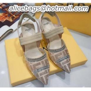 Grade Fendi Colibrì Crystal Mesh High-Heel Slingback Pumps G22621 Nude 2020