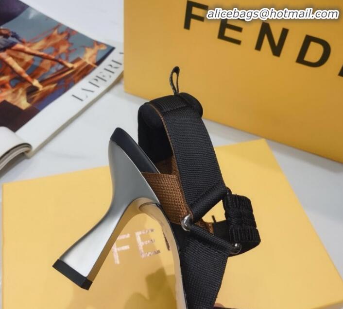 Luxury Cheap Fendi Colibrì Crystal Mesh High-Heel Slingback Pumps G22623 Black/Silver 2020 