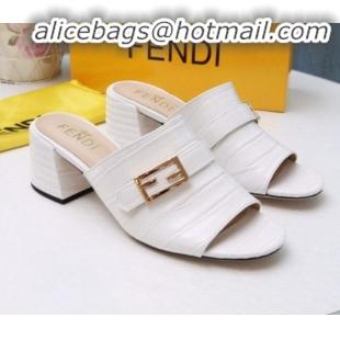 Best Quality Fendi Promenade Stone-Grained Leather Heel Slide Sandals G30806 White 2020