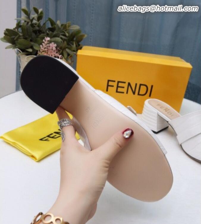 Best Quality Fendi Promenade Stone-Grained Leather Heel Slide Sandals G30806 White 2020