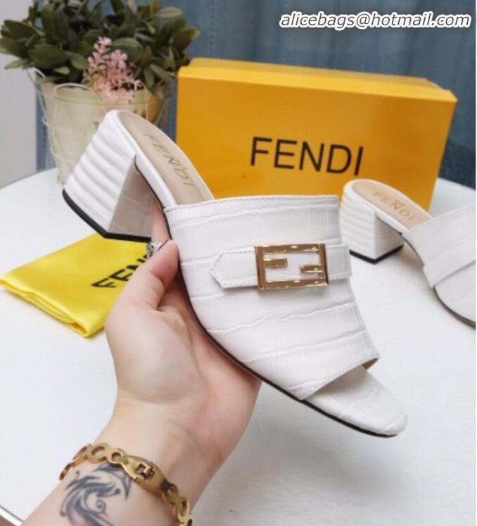 Best Quality Fendi Promenade Stone-Grained Leather Heel Slide Sandals G30806 White 2020