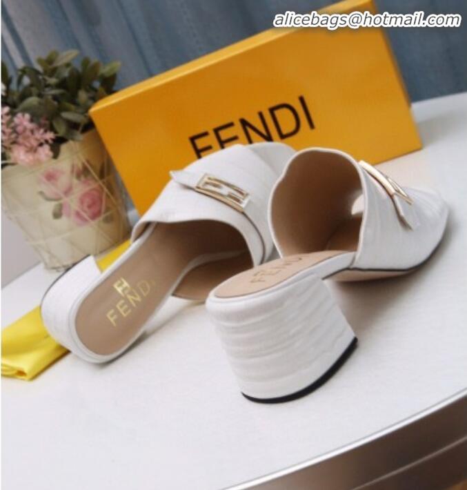 Best Quality Fendi Promenade Stone-Grained Leather Heel Slide Sandals G30806 White 2020