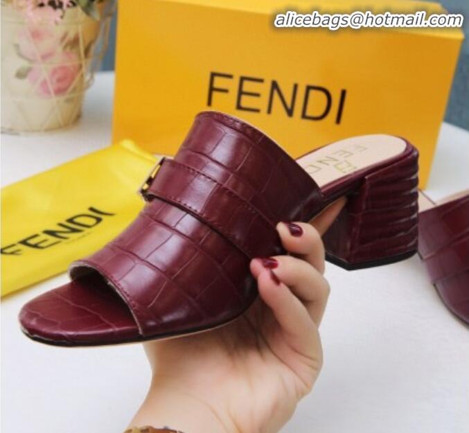 Shop Duplicate Fendi Promenade Stone-Grained Leather Heel Slide Sandals G30806 Burdundy 2020