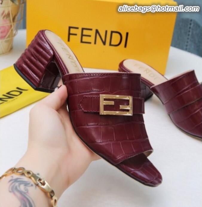 Shop Duplicate Fendi Promenade Stone-Grained Leather Heel Slide Sandals G30806 Burdundy 2020