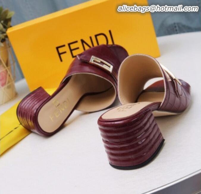 Shop Duplicate Fendi Promenade Stone-Grained Leather Heel Slide Sandals G30806 Burdundy 2020