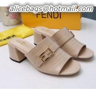 Good Taste Fendi Promenade Stone-Grained Leather Heel Slide Sandals G30806 Apricot 2020