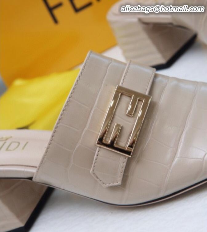 Good Taste Fendi Promenade Stone-Grained Leather Heel Slide Sandals G30806 Apricot 2020