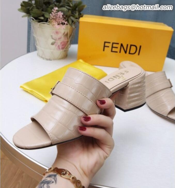 Good Taste Fendi Promenade Stone-Grained Leather Heel Slide Sandals G30806 Apricot 2020