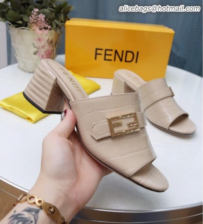 Good Taste Fendi Promenade Stone-Grained Leather Heel Slide Sandals G30806 Apricot 2020