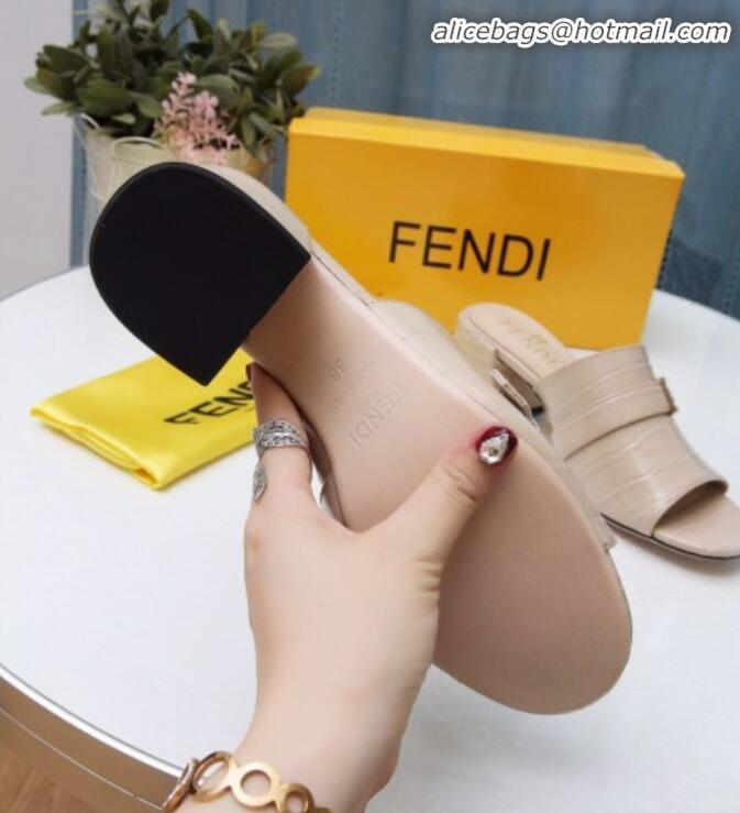 Good Taste Fendi Promenade Stone-Grained Leather Heel Slide Sandals G30806 Apricot 2020