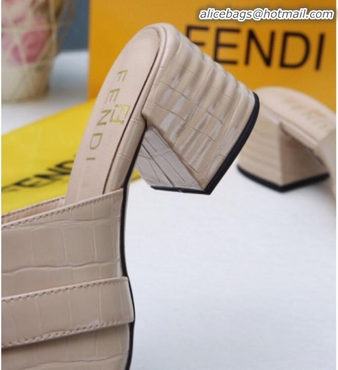 Good Taste Fendi Promenade Stone-Grained Leather Heel Slide Sandals G30806 Apricot 2020