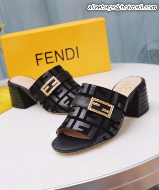 Good Product Fendi Promenade FF Heel Slide Sandals G30811 Black 2020