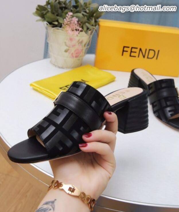 Good Product Fendi Promenade FF Heel Slide Sandals G30811 Black 2020