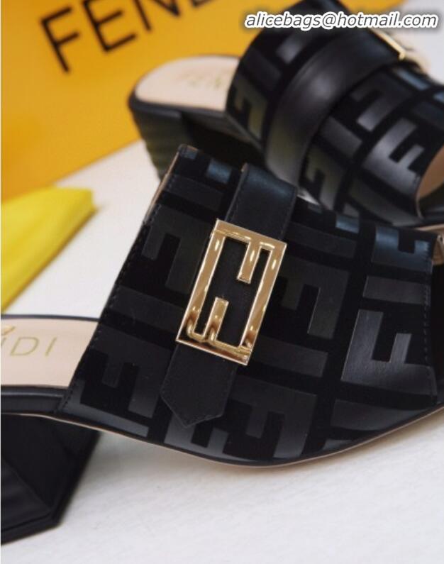 Good Product Fendi Promenade FF Heel Slide Sandals G30811 Black 2020